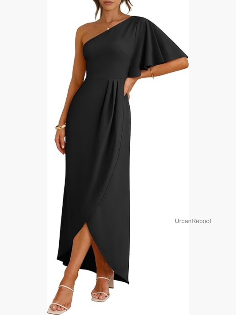 Women's One Shoulder Formal Midi Dress With Slit
